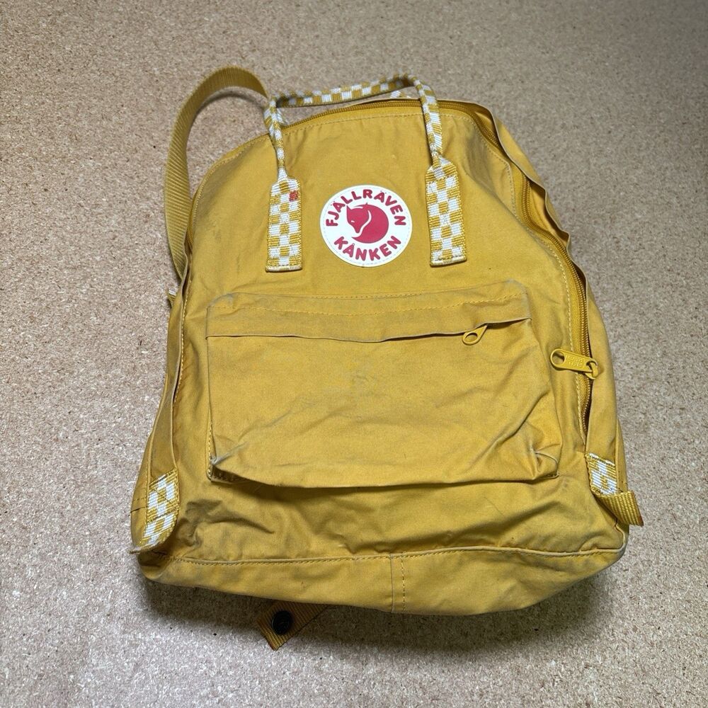 Fjallraven Kanken Backpack Yellow Distressed Worn Classic Bag